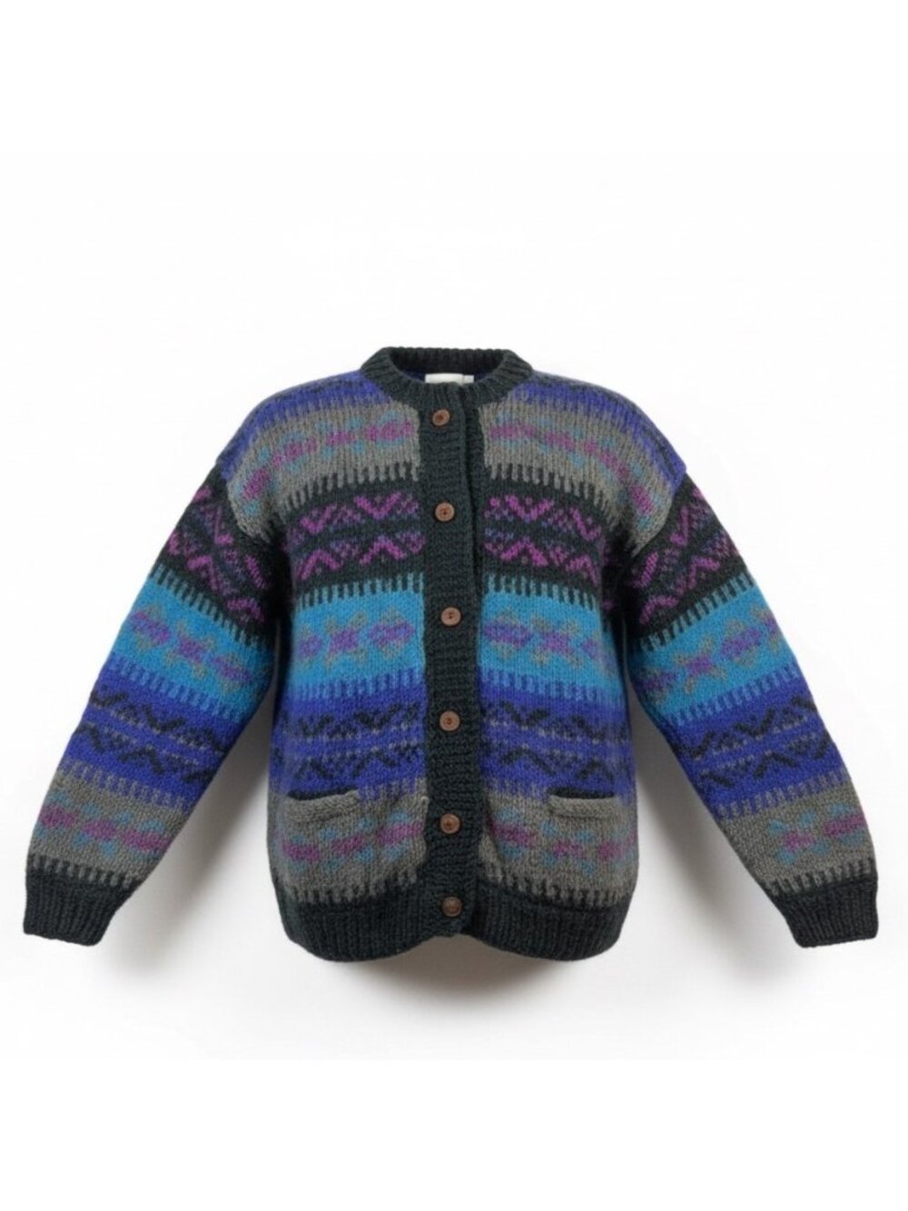 Snowfox Women’s Blue & Purple Handmade Knitted Cardigan From Nepal